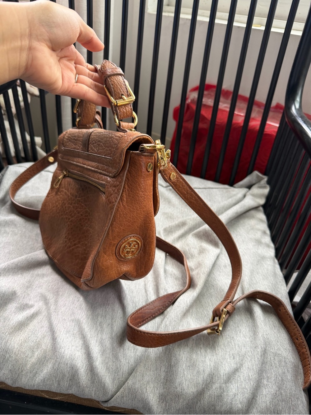 Tory Burch Tan Leather Shoulder Bag with Gold Hardware
